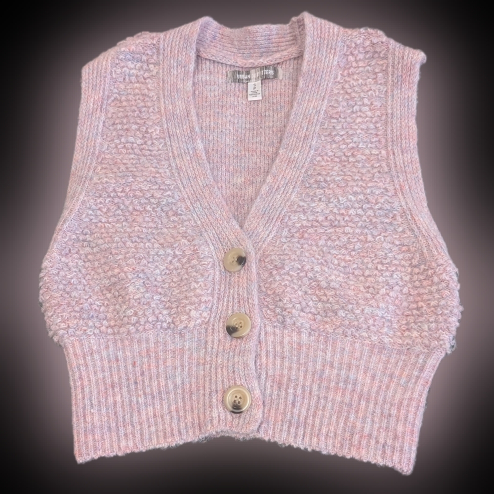 Urban Outfitters Purple, Pink And Blue Hues V-Neck Button Sweater Vest